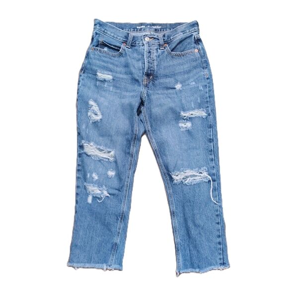 Old Navy Slouchy Straight Distressed High Rise Women's Sz 4 Button Fly Jeans - Picture 1 of 5